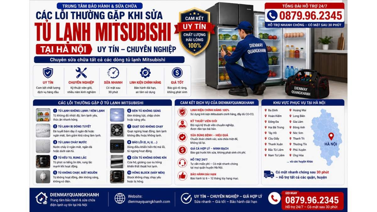 Các lỗi thường gặp khi sửa tủ lạnh mitsubishi tại hà nội Uy Tín Chuyên Lh 0879.96.2345 https://dienmayquangkhanh.com