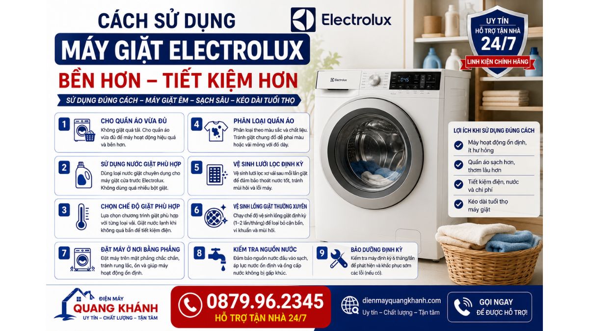 Cách Sử Dụng Máy Giặt Electrolux Bền Hơn https://dienmayquangkhanh.com 0879.96.2345 Uy Tín – Hỗ Trợ Tận Nhà 24/7