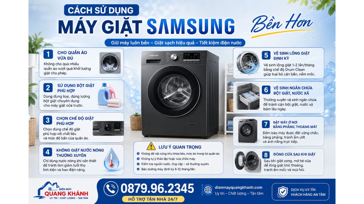 Cách Sử Dụng Máy Giặt Samsung Bền Hơn https://dienmayquangkhanh.com 0879.96.2345