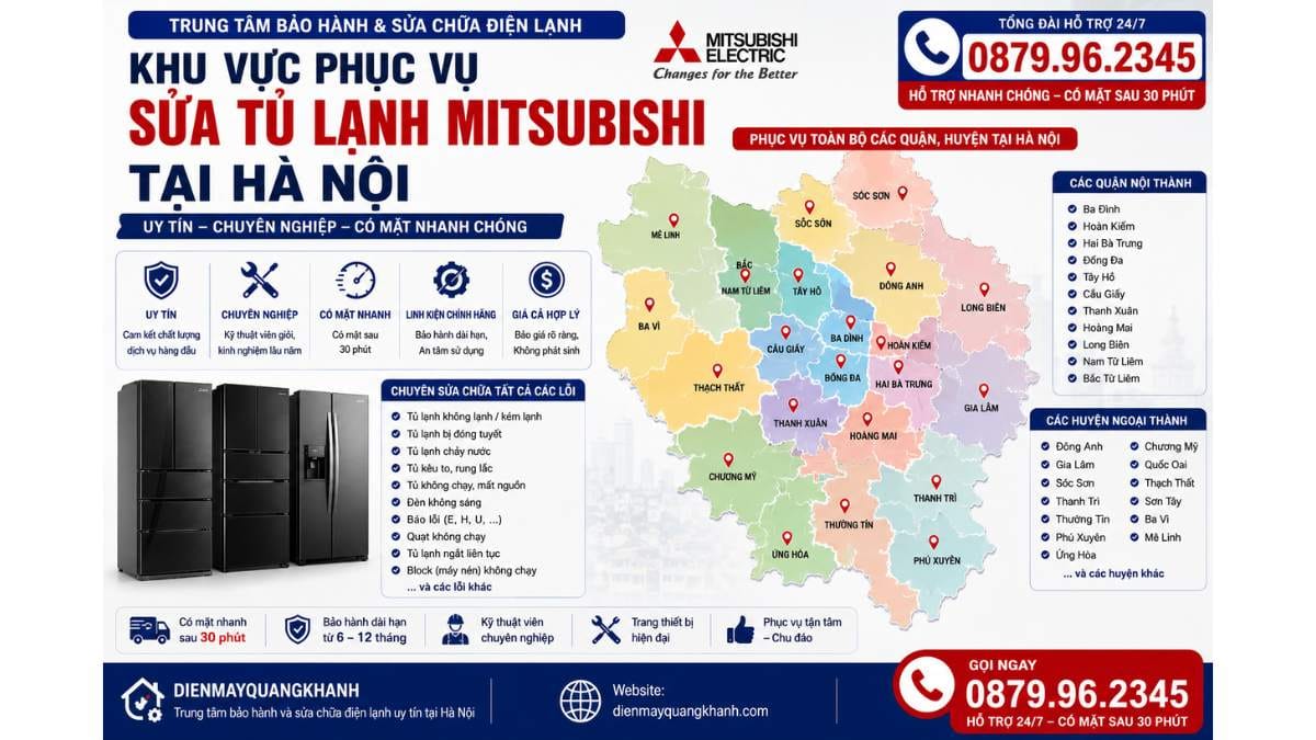 Khu vực phục vụ sửa tủ lạnh mitsubishi tại hà nội Uy Tín Chuyên Lh 0879.96.2345 https://dienmayquangkhanh.com