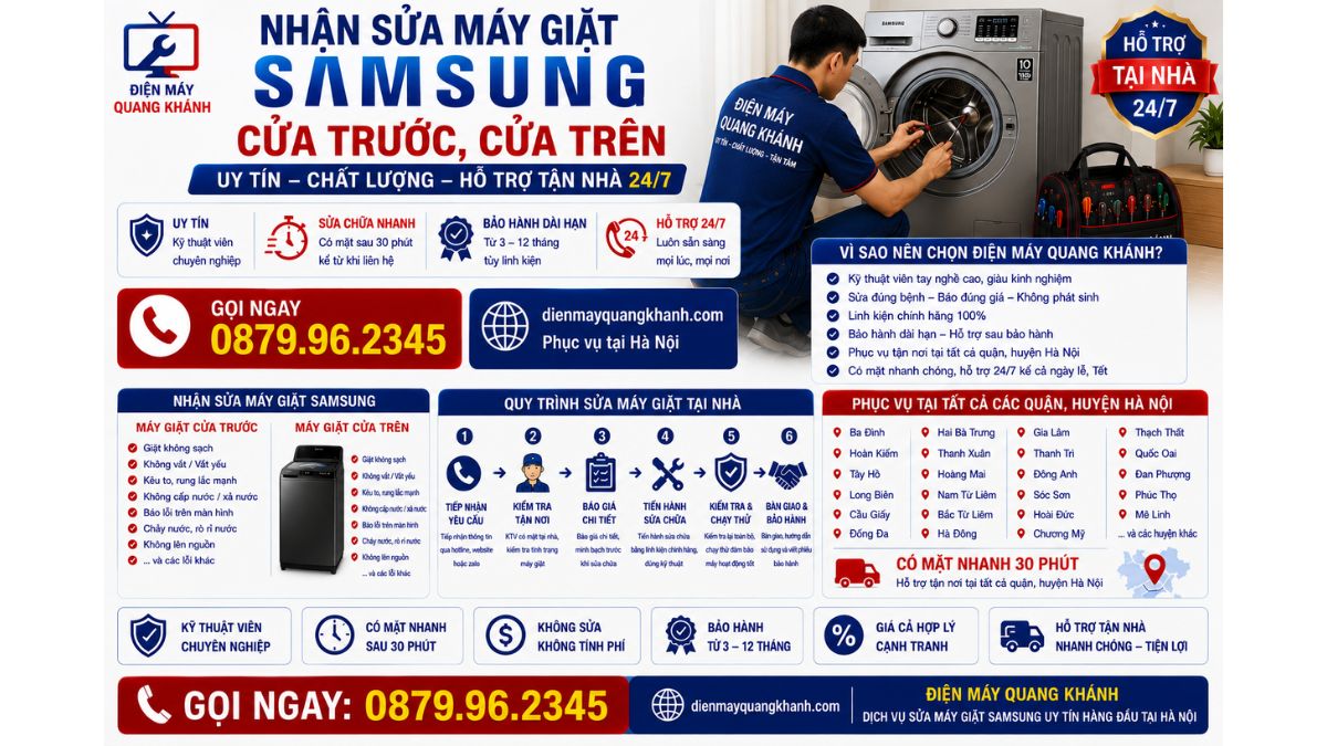 Nhận Sửa Máy Giặt Samsung Cửa Trước, Cửa Trên https://dienmayquangkhanh.com 0879.96.2345 Uy Tín – Hỗ Trợ Tận Nhà 24/7