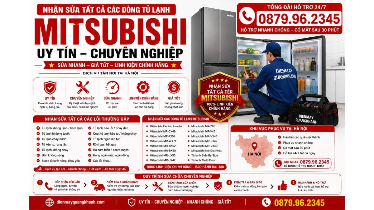 Nhận sửa tất cả các dòng tủ lạnh mitsubishi Uy Tín Chuyên Lh 0879.96.2345 https://dienmayquangkhanh.com