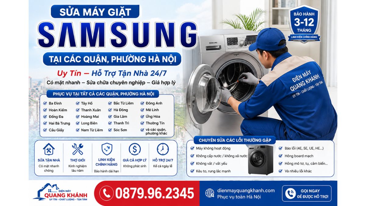 Sửa Máy Giặt Samsung Tại Các Quận, Phường Hà Nội https://dienmayquangkhanh.com 0879.96.2345 Uy Tín – Hỗ Trợ Tận Nhà 24/7