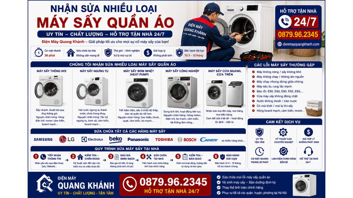 Nhận Sửa Nhiều Loại Máy Sấy Quần Áo https://dienmayquangkhanh.com 0879.96.2345 Uy Tín – Hỗ Trợ Tận Nhà 24/7
