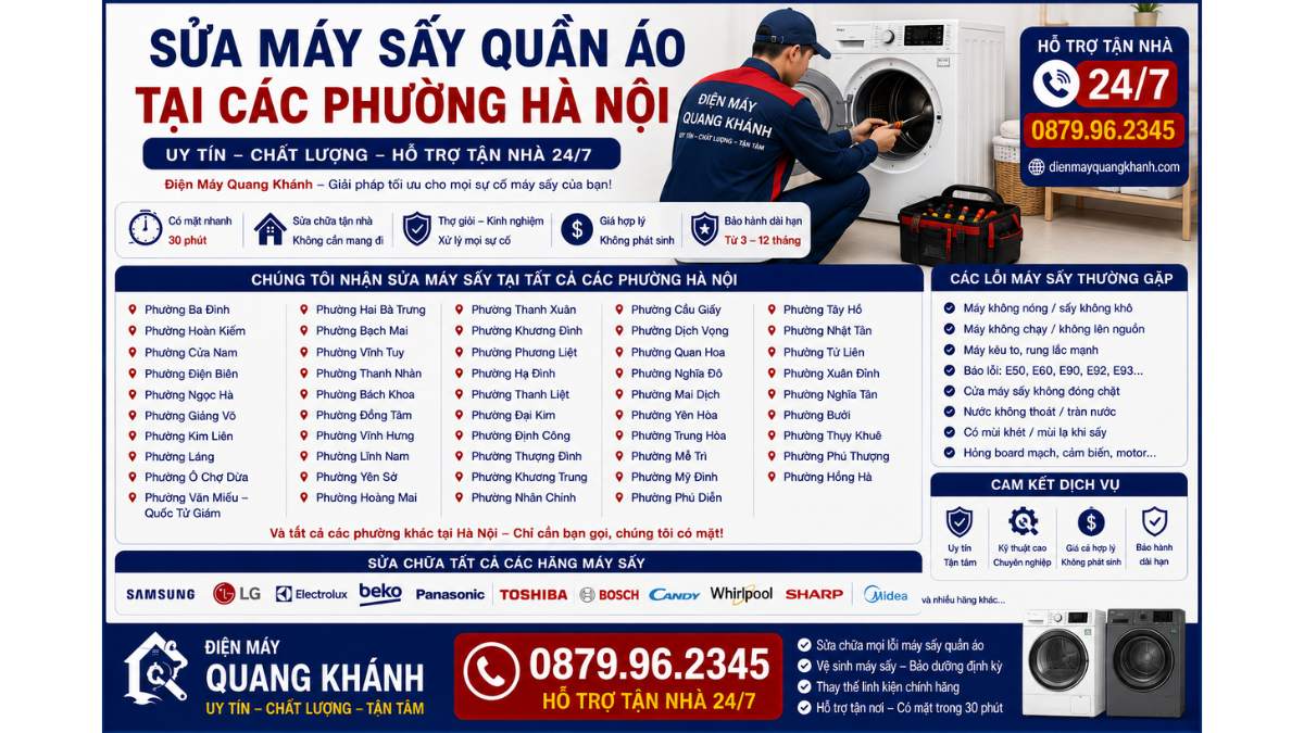 Sửa Máy Sấy Quần Áo Tại Các Phường Hà Nội https://dienmayquangkhanh.com 0879.96.2345 Uy Tín – Hỗ Trợ Tận Nhà 24/7