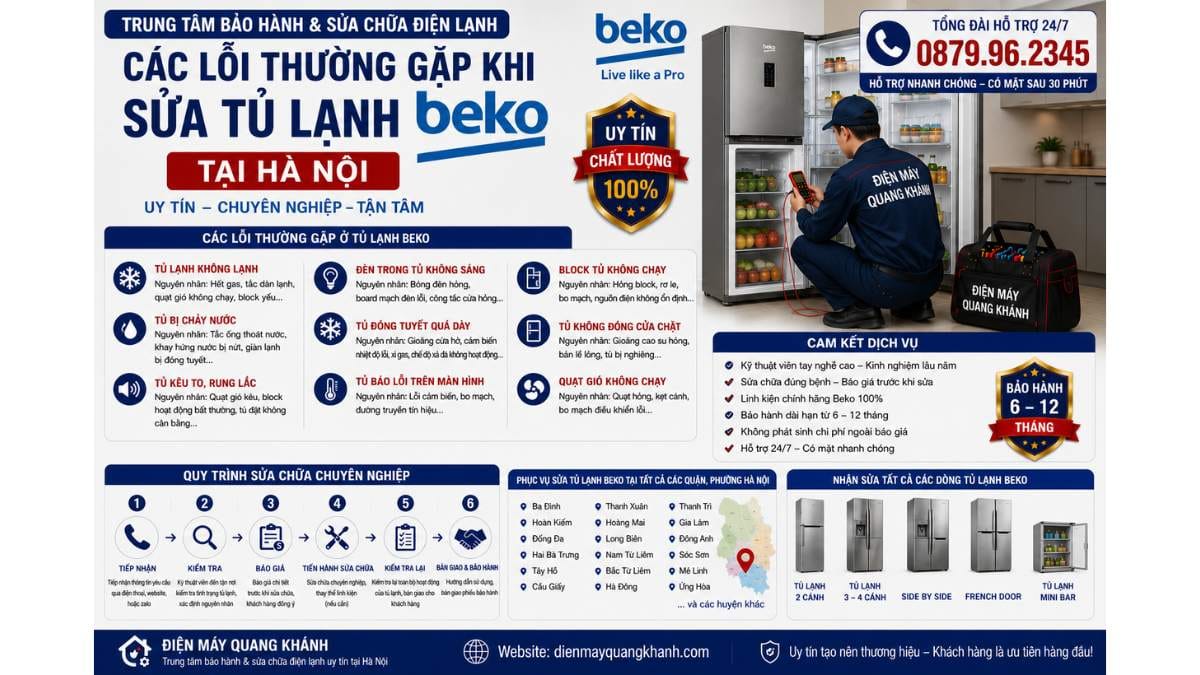 Các lỗi thường gặp khi sửa tủ lạnh beko tại hà nội Uy Tín Chuyên Lh 0879.96.2345 https://dienmayquangkhanh.com