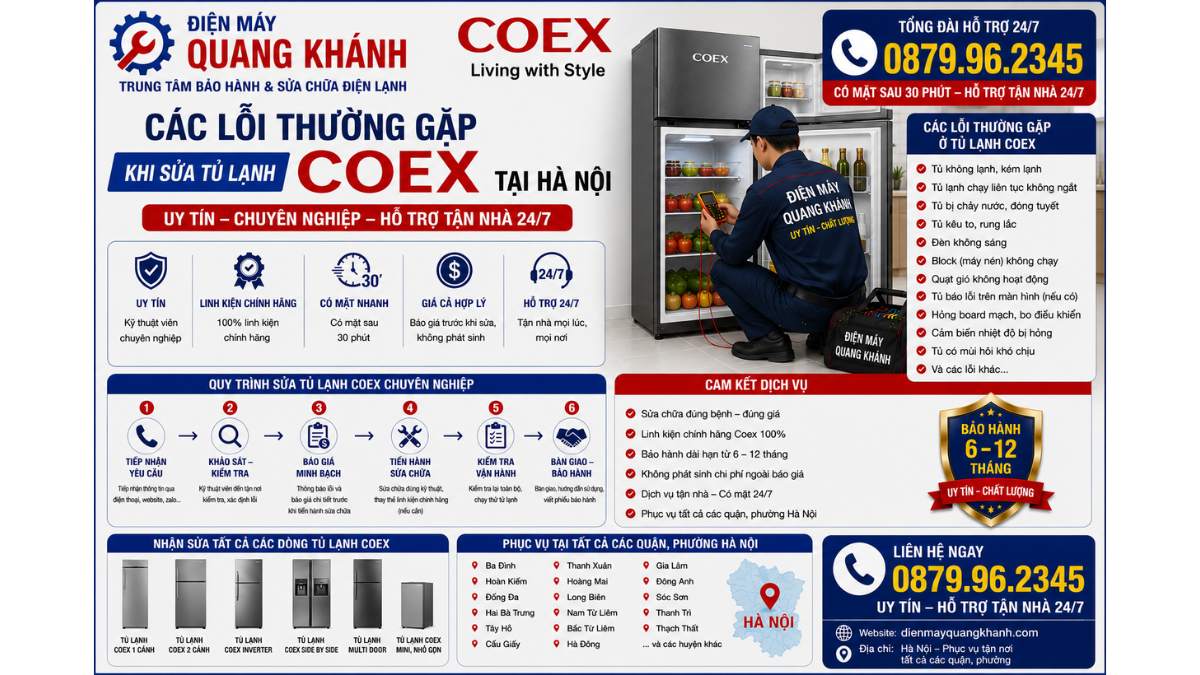Các lỗi thường gặp khi sửa tủ lạnh coex tại hà nội https://dienmayquangkhanh.com 0879.96.2345 Uy Tín – Hỗ Trợ Tận Nhà 24/7