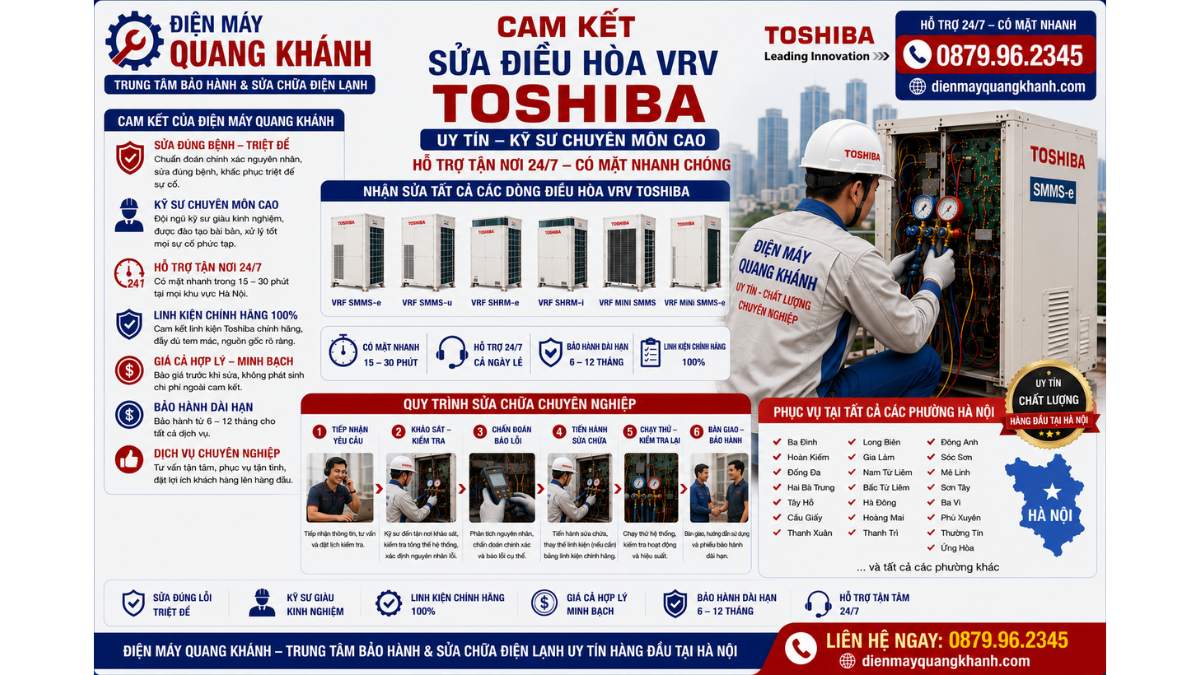 Cam kết Sửa điều hòa VRV Toshiba của Điện Máy Quang Khánh uy tín – kỹ sư chuyên môn cao, hỗ trợ tận nơi 24/7 https://dienmayquangkhanh.com 0879.96.2345