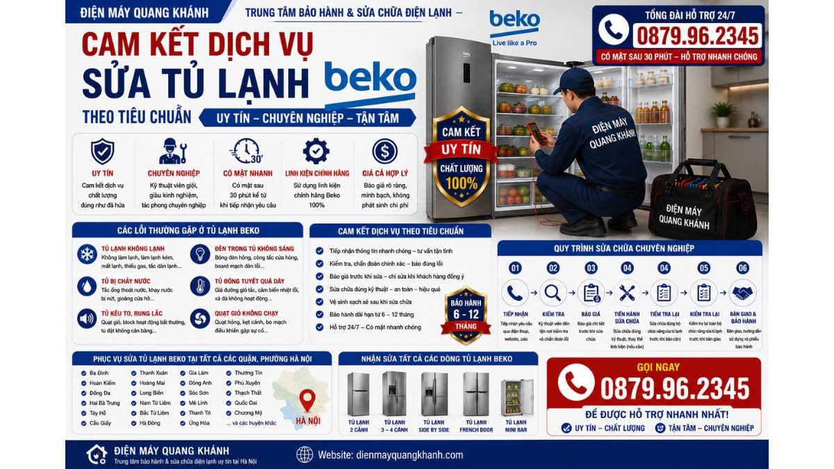 Cam kết dịch vụ Sửa Tủ Lạnh Beko theo tiêu chuẩn Uy Tín Chuyên Lh 0879.96.2345 https://dienmayquangkhanh.com