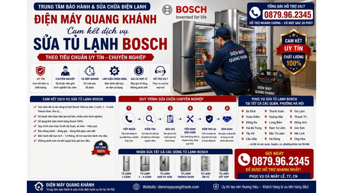 Cam kết dịch vụ Sửa Tủ Lạnh Bosch theo tiêu chuẩn Uy Tín Chuyên Lh 0879.96.2345 https://dienmayquangkhanh.com