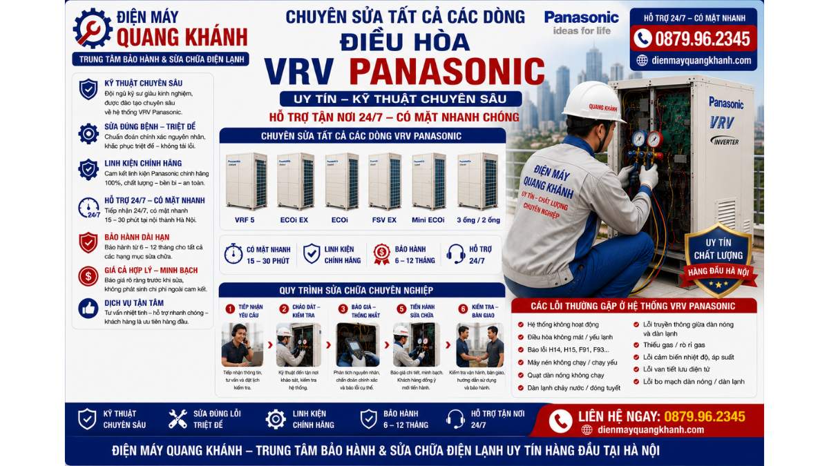 Chuyên sửa tất cả các dòng điều hòa VRV Panasonic uy tín – kỹ thuật chuyên sâu, hỗ trợ tận nơi 24/7 https://dienmayquangkhanh.com 0879.96.2345