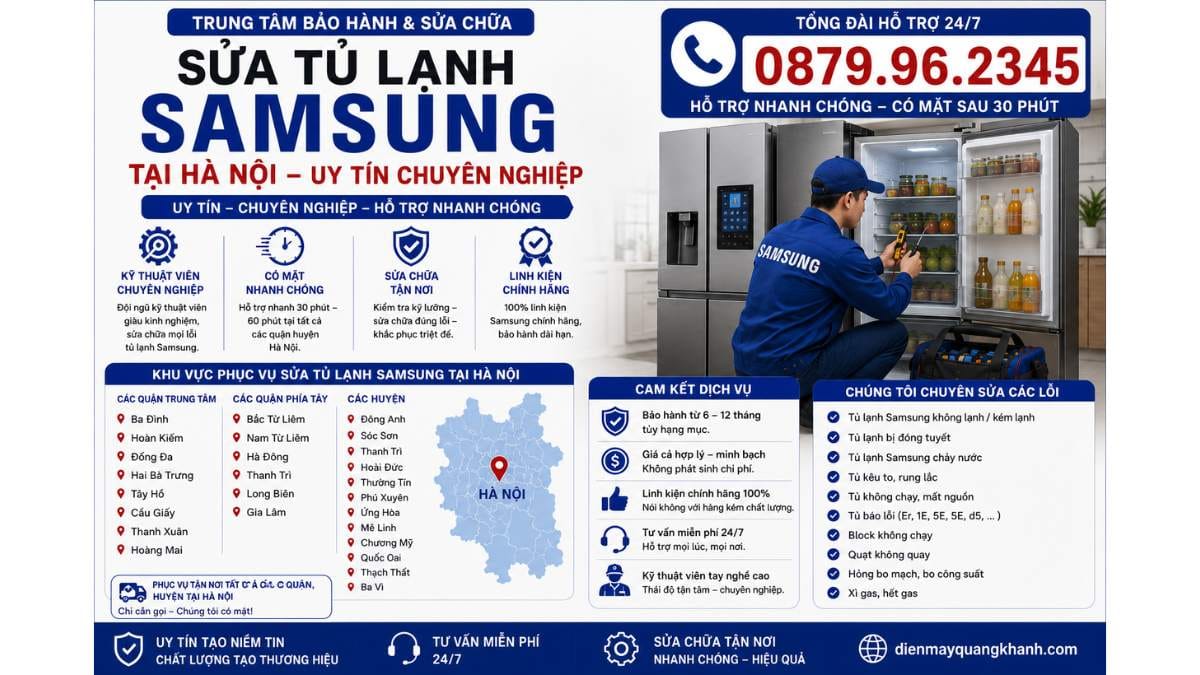 Khu vực phục vụ sửa tủ lạnh samsung tại hà nội Uy Tín Chuyên Lh 0879.96.2345 https://dienmayquangkhanh.com