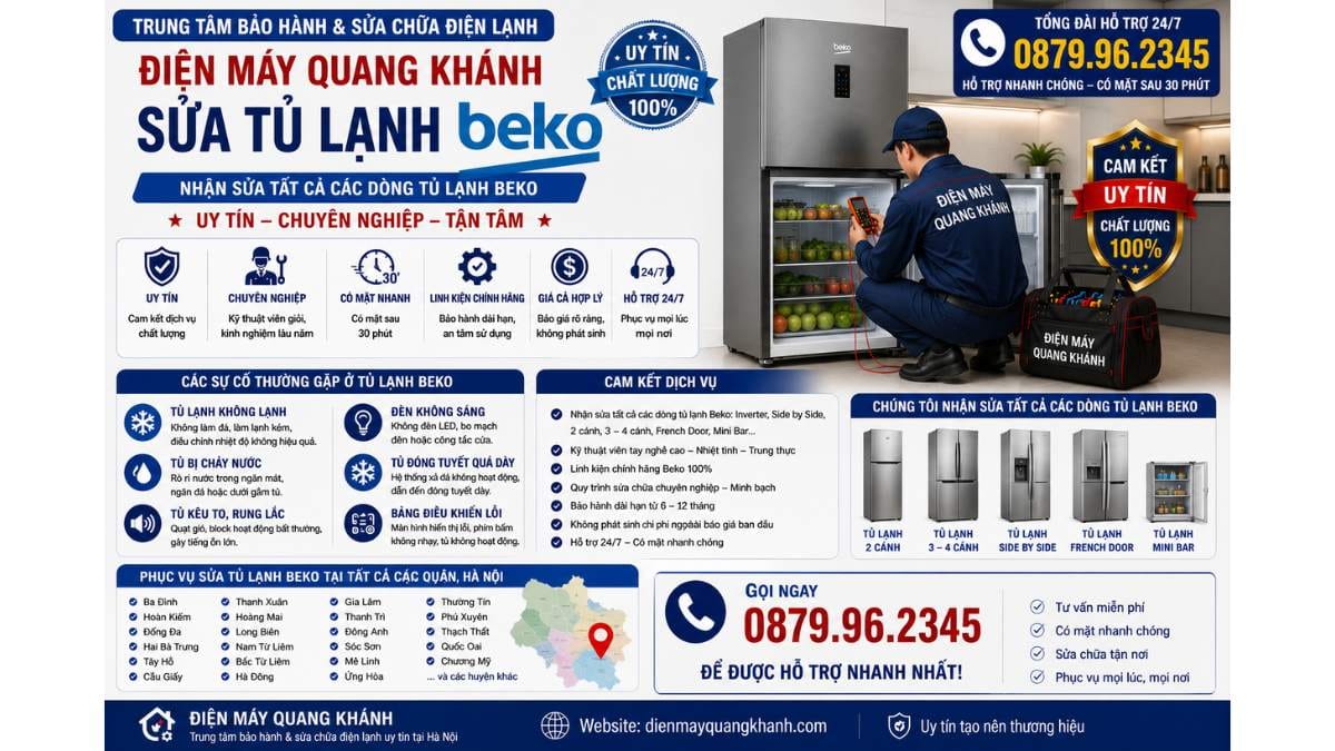 Nhận sửa tất cả các dòng tủ lạnh beko Uy Tín Chuyên Lh 0879.96.2345 https://dienmayquangkhanh.com