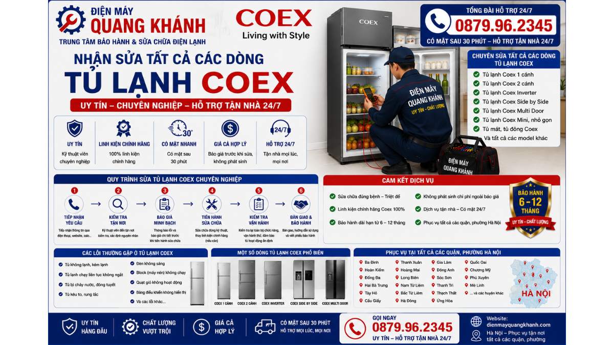 Nhận sửa tất cả các dòng tủ lạnh coex https://dienmayquangkhanh.com 0879.96.2345 Uy Tín – Hỗ Trợ Tận Nhà 24/7