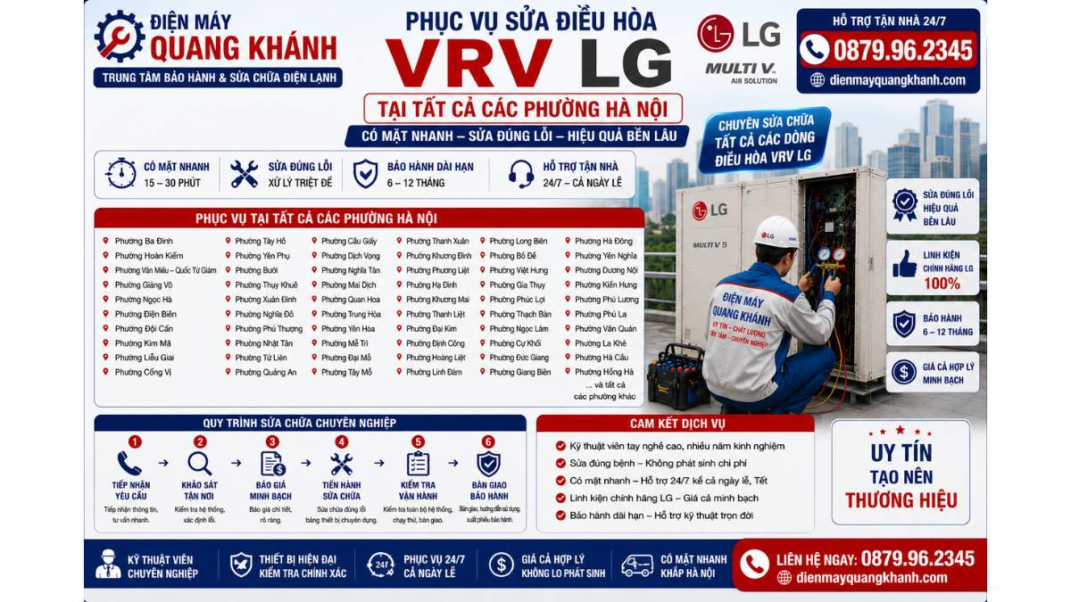 Phục vụ sửa điều hòa VRV LG tại tất cả các phường Hà Nội Có mặt nhanh, sửa đúng lỗi https://dienmayquangkhanh.com 0879.96.2345 – Hỗ Trợ Tận Nhà 24/7