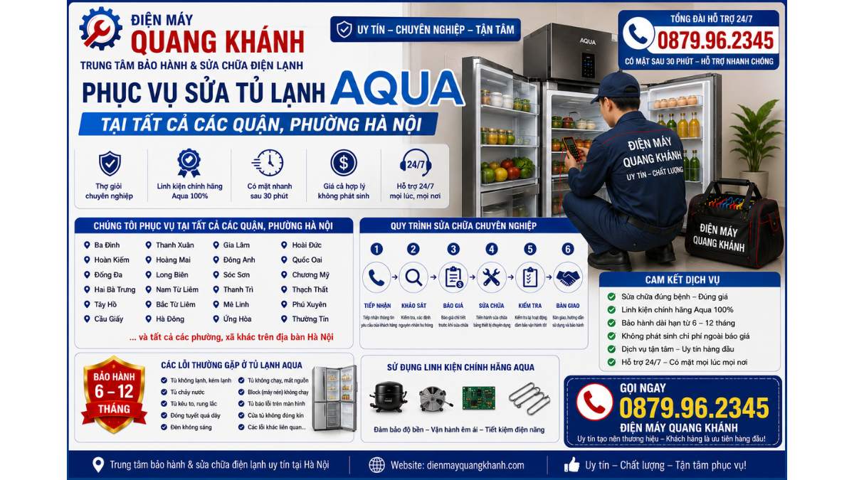 Phục vụ sửa tủ lạnh aqua tại tất cả các quận, phường hà nội Uy Tín Chuyên Lh 0879.96.2345 https://dienmayquangkhanh.com