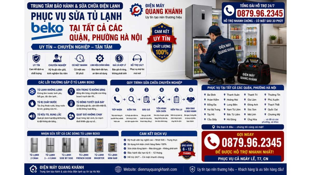 Phục vụ sửa tủ lạnh beko tại tất cả các quận, phường hà nội Uy Tín Chuyên Lh 0879.96.2345 https://dienmayquangkhanh.com