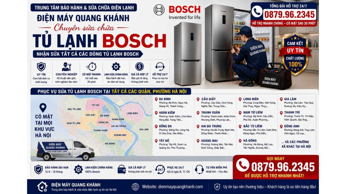 Phục vụ sửa tủ lạnh bosch tại tất cả các quận, phường hà nội Uy Tín Chuyên Lh 0879.96.2345 https://dienmayquangkhanh.com