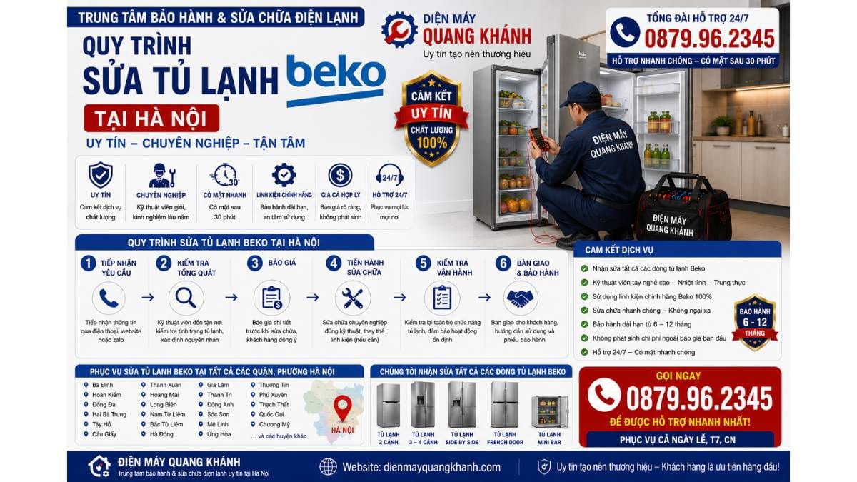 Quy trình sửa tủ lạnh beko tại hà nội Uy Tín Chuyên Lh 0879.96.2345 https://dienmayquangkhanh.com