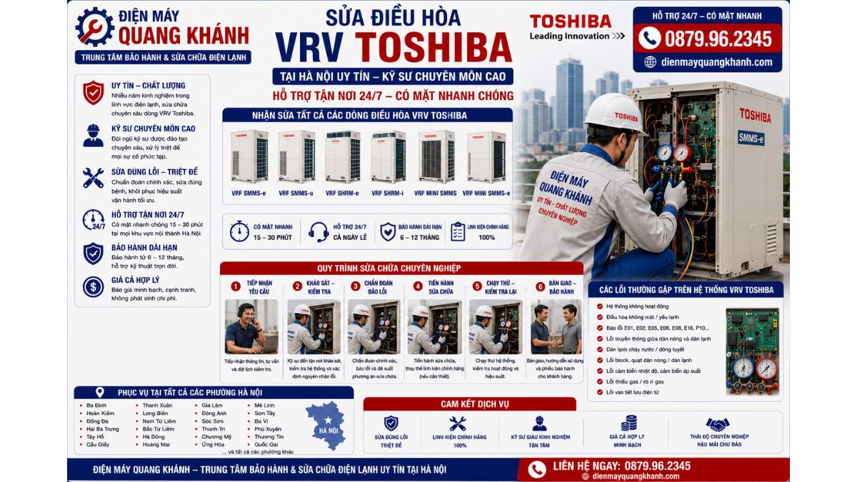 Sửa Điều Hòa Vrv Toshiba Tại Hà Nội uy tín – kỹ sư chuyên môn cao, hỗ trợ tận nơi 24/7 https://dienmayquangkhanh.com 0879.96.2345