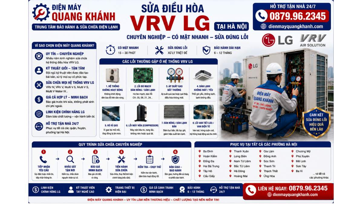 Sửa điều hòa VRV LG tại Hà Nội chuyên nghiệp – Có mặt nhanh, sửa đúng lỗi https://dienmayquangkhanh.com 0879.96.2345 – Hỗ Trợ Tận Nhà 24/7