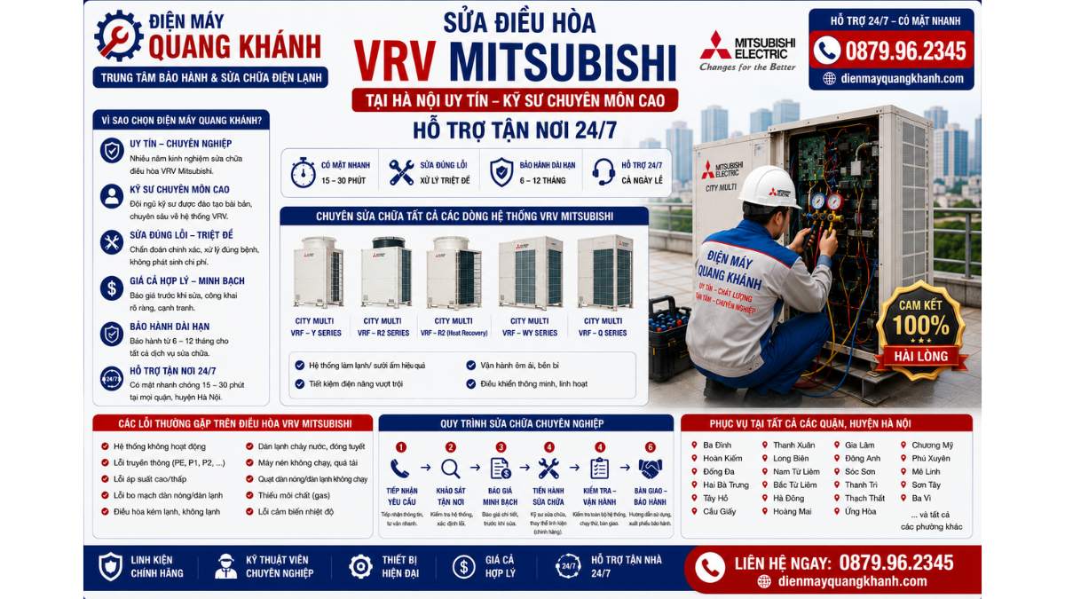 Sửa điều hòa VRV Mitsubishi tại Hà Nội uy tín – kỹ sư chuyên môn cao, hỗ trợ tận nơi 24/7 https://dienmayquangkhanh.com 0879.96.2345