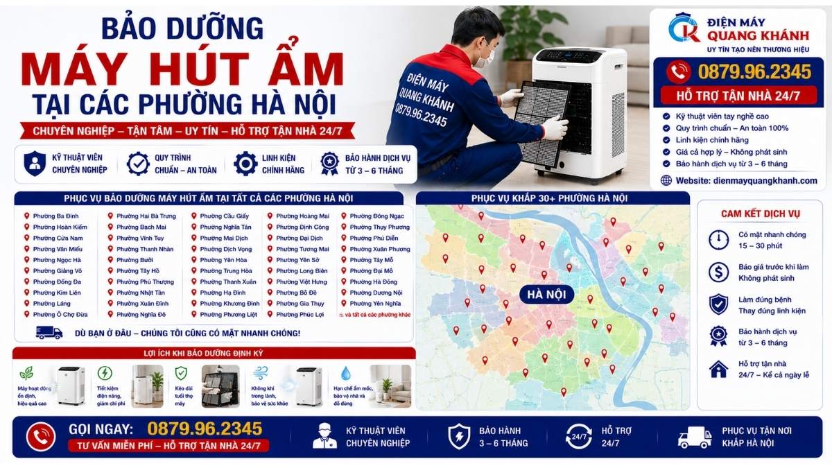 Bảo Dưỡng Máy Hút Ẩm Tại Các Phường Hà Nội https://dienmayquangkhanh.com 0879.96.2345 Uy Tín