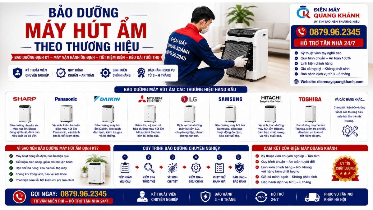 Bảo Dưỡng Máy Hút Ẩm Theo Thương Hiệu https://dienmayquangkhanh.com 0879.96.2345 Uy Tín