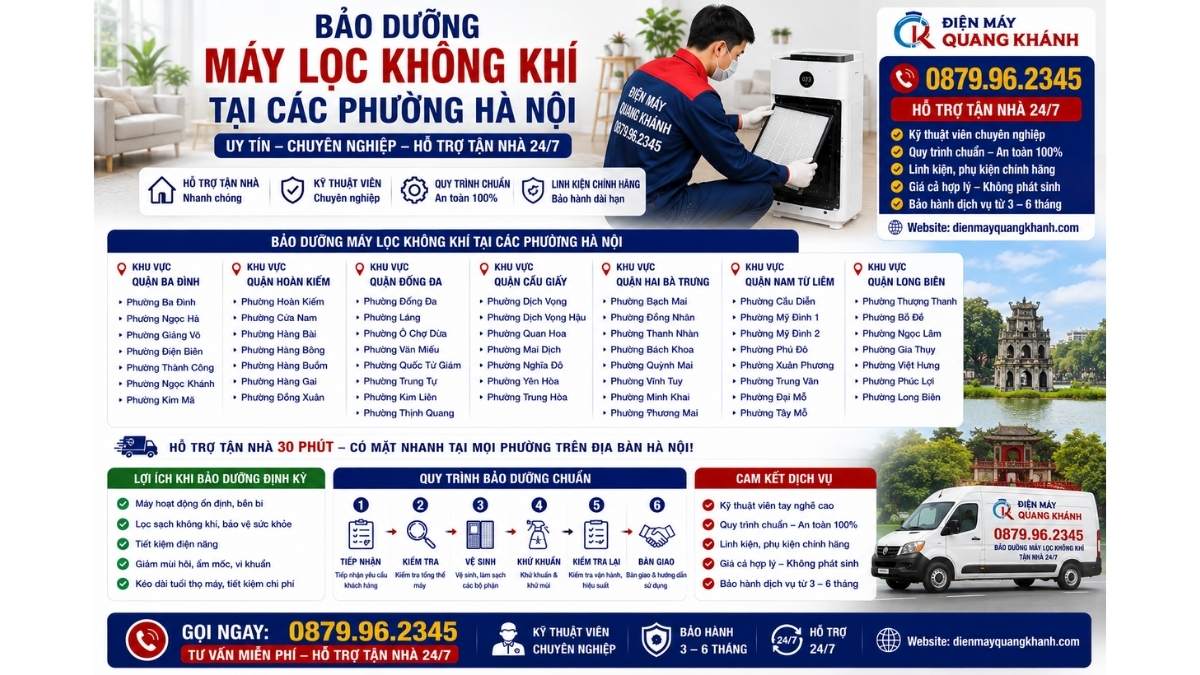 Bảo Dưỡng Máy Lọc Không Khí Tại Các Phường Hà Nội https://dienmayquangkhanh.com 0879.96.2345 Uy Tín – Hỗ Trợ Tận Nhà 24/7