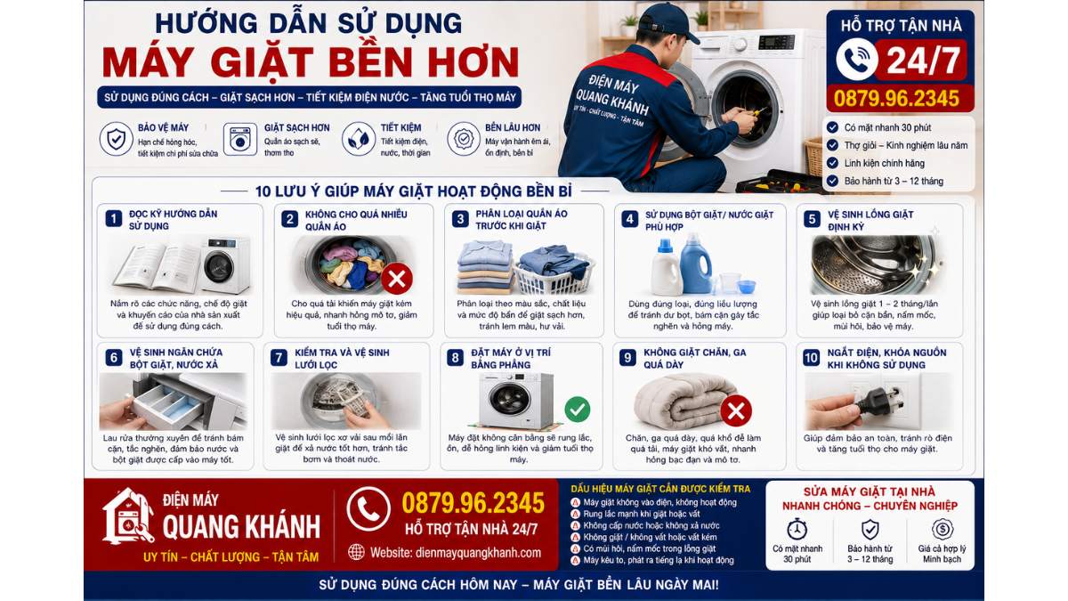 Hướng Dẫn Sử Dụng Máy Giặt Bền Hơn https://dienmayquangkhanh.com 0879.96.2345 Uy Tín – Hỗ Trợ Tận Nhà 24/7