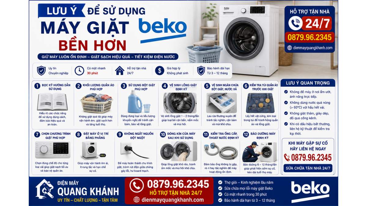 Lưu Ý Để Sử Dụng Máy Giặt Beko Bền Hơn https://dienmayquangkhanh.com 0879.96.2345 Uy Tín – Hỗ Trợ Tận Nhà 24/7