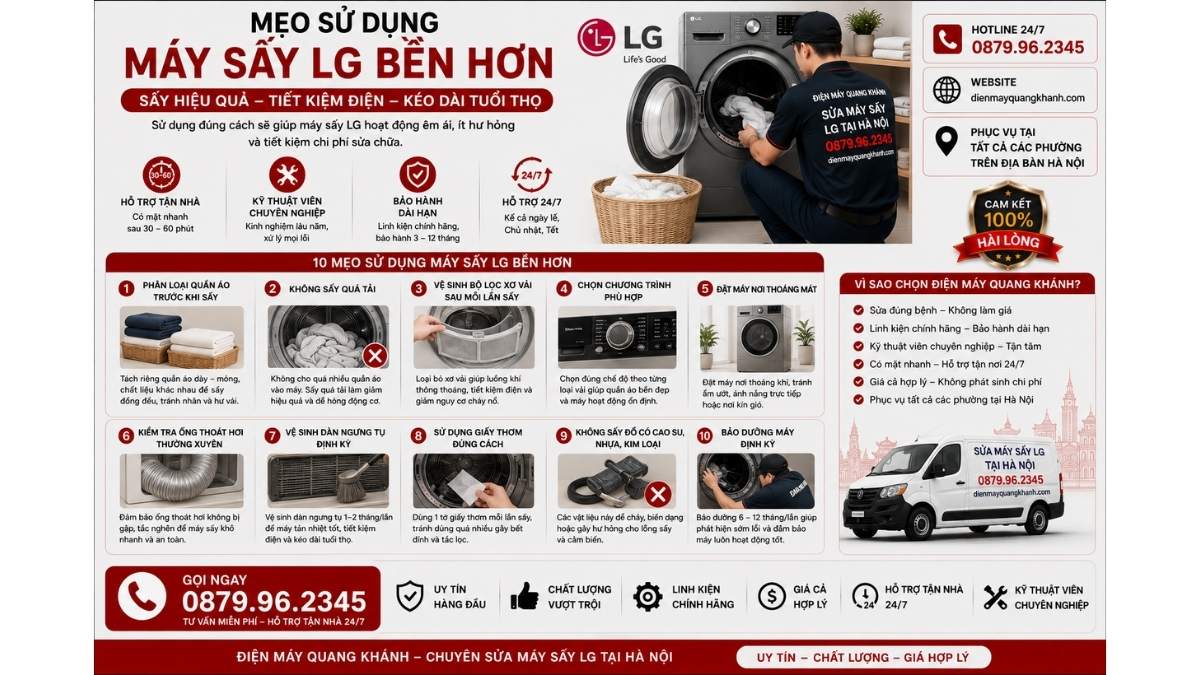 Mẹo Sử Dụng Máy Sấy LG Bền Hơn https://dienmayquangkhanh.com 0879.96.2345 Uy Tín – Hỗ Trợ Tận Nhà 24/7