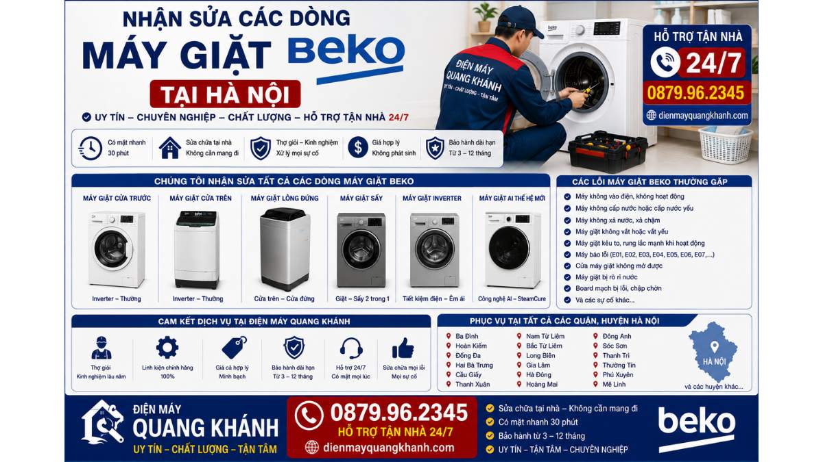 Nhận Sửa Các Dòng Máy Giặt Beko https://dienmayquangkhanh.com 0879.96.2345 Uy Tín – Hỗ Trợ Tận Nhà 24/7