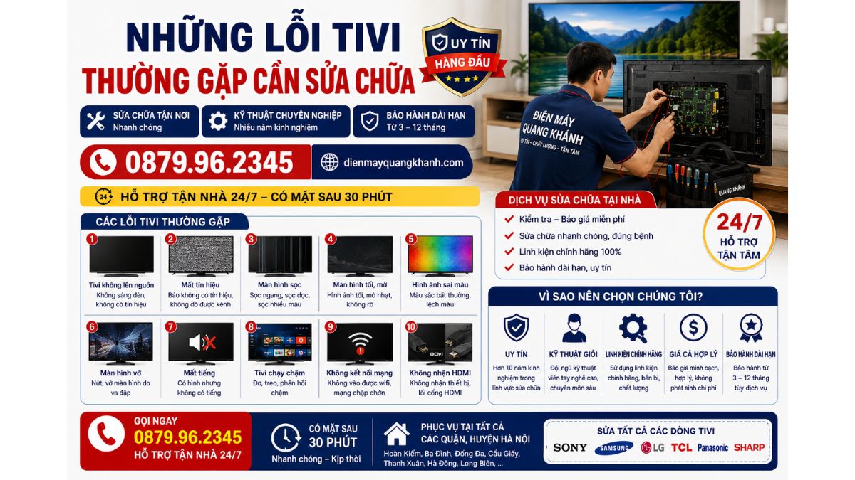 Những Lỗi Tivi Thường Gặp Cần Sửa Chữa https://dienmayquangkhanh.com 0879.96.2345 Uy Tín – Hỗ Trợ Tận Nhà 24/7