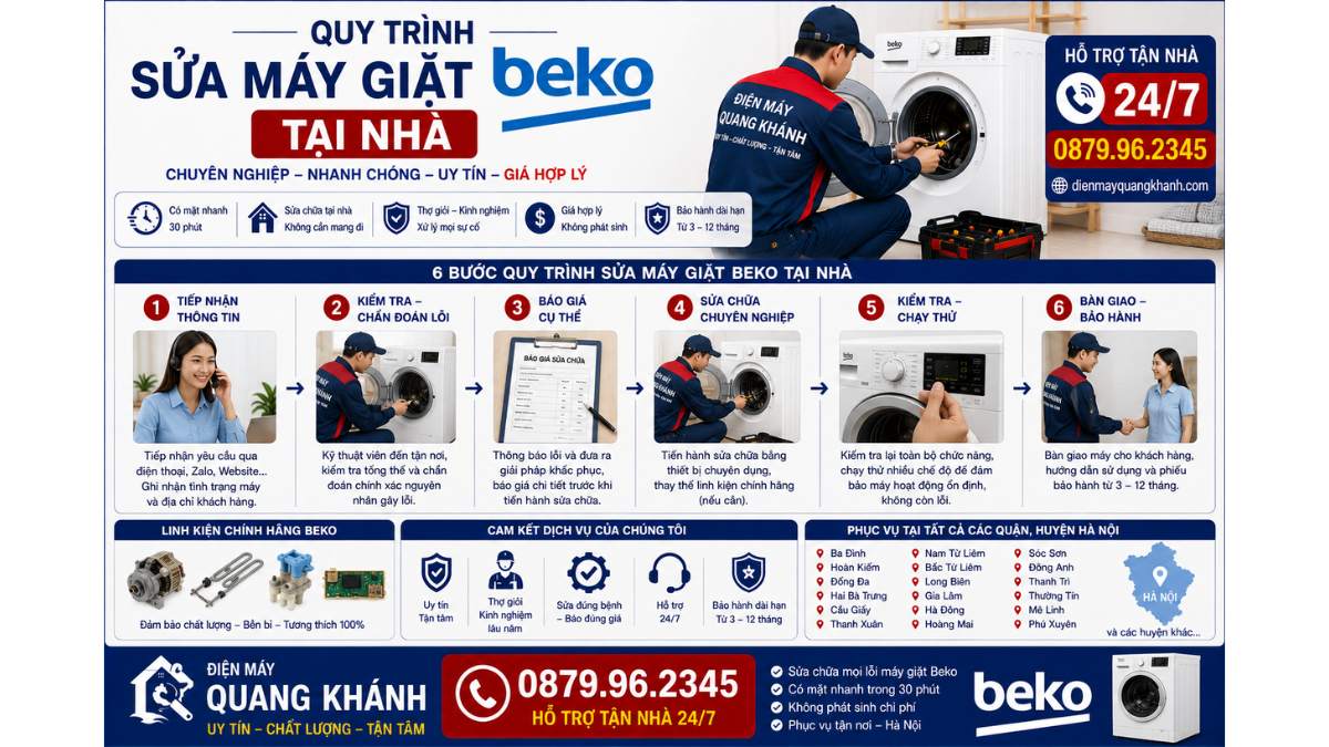 Quy Trình Sửa Máy Giặt Beko Tại Nhà https://dienmayquangkhanh.com 0879.96.2345 Uy Tín – Hỗ Trợ Tận Nhà 24/7
