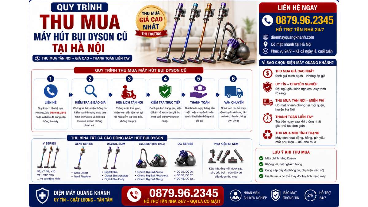 Quy Trình Thu Mua Máy Hút Bụi Dyson Cũ Tại Hà Nội https://dienmayquangkhanh.com 0879.96.2345 Uy Tín – Hỗ Trợ Tận Nhà 24/7