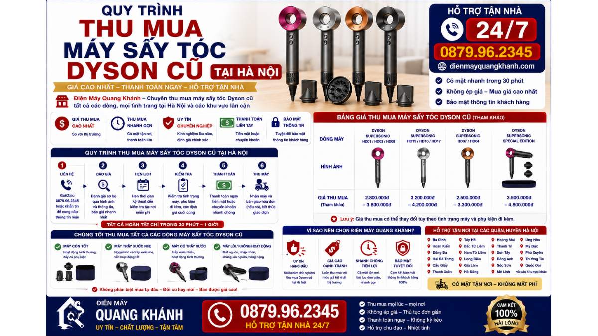 Quy Trình Thu Mua Máy Sấy Tóc Dyson Cũ Tại Hà Nội https://dienmayquangkhanh.com 0879.96.2345 Uy Tín – Hỗ Trợ Tận Nhà 24/7