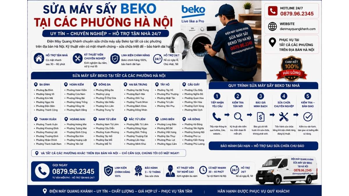 Sửa Máy Sấy Beko Tại Các Phường Hà Nội https://dienmayquangkhanh.com 0879.96.2345 Uy Tín – Hỗ Trợ Tận Nhà 24/7