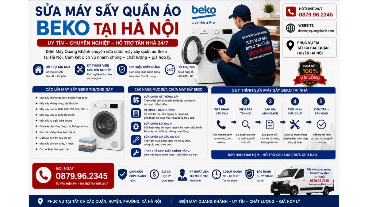 Sửa Máy Sấy Quần Áo Beko Tại Hà Nội https://dienmayquangkhanh.com 0879.96.2345 Uy Tín – Hỗ Trợ Tận Nhà 24/7