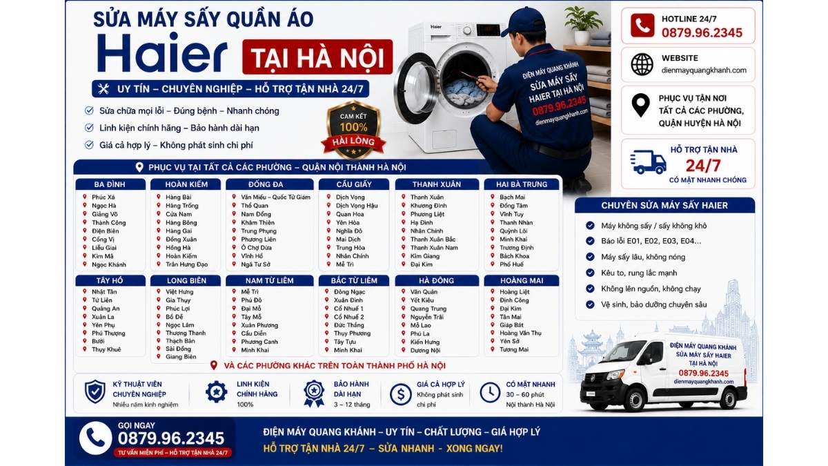 Sửa Máy Sấy Quần Áo Haier Tại Các Phường Hà Nội https://dienmayquangkhanh.com 0879.96.2345 Uy Tín – Hỗ Trợ Tận Nhà 24/7