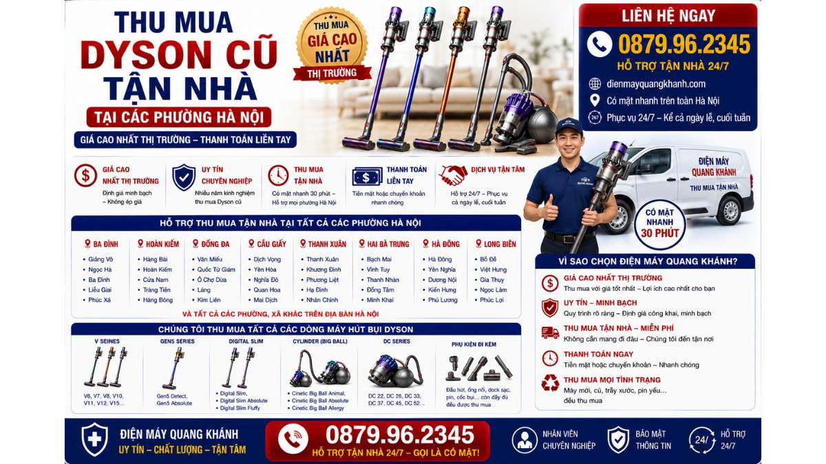 Thu Mua Dyson Cũ Tận Nhà Tại Các Phường Hà Nội https://dienmayquangkhanh.com 0879.96.2345 Uy Tín – Hỗ Trợ Tận Nhà 24/7