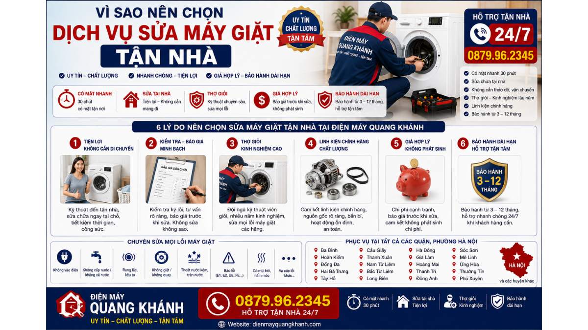 Vì Sao Nên Chọn Dịch Vụ Sửa Máy Giặt Tận Nhà https://dienmayquangkhanh.com 0879.96.2345 Uy Tín – Hỗ Trợ Tận Nhà 24/7